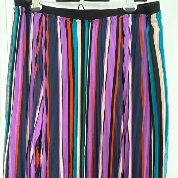 New Halogen Multi-Color Softly Pleated Striped Long Skirt - Picture 3 of 8
